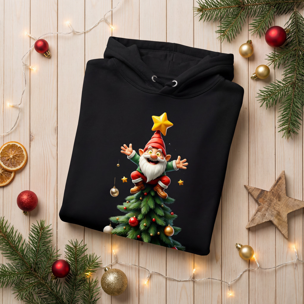 Gartenzwerg Weihnachtsbaumspitze Unisex/Herren Hoodie mit Taschendruck
